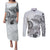 Polynesian Manta Ray Couples Matching Puletasi and Long Sleeve Button Shirt Gray Floral Turtle Tattoo - Polynesian Pride