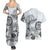 Polynesian Manta Ray Couples Matching Summer Maxi Dress and Hawaiian Shirt Gray Floral Turtle Tattoo - Polynesian Pride