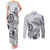 Polynesian Manta Ray Couples Matching Tank Maxi Dress and Long Sleeve Button Shirt Gray Floral Turtle Tattoo - Polynesian Pride