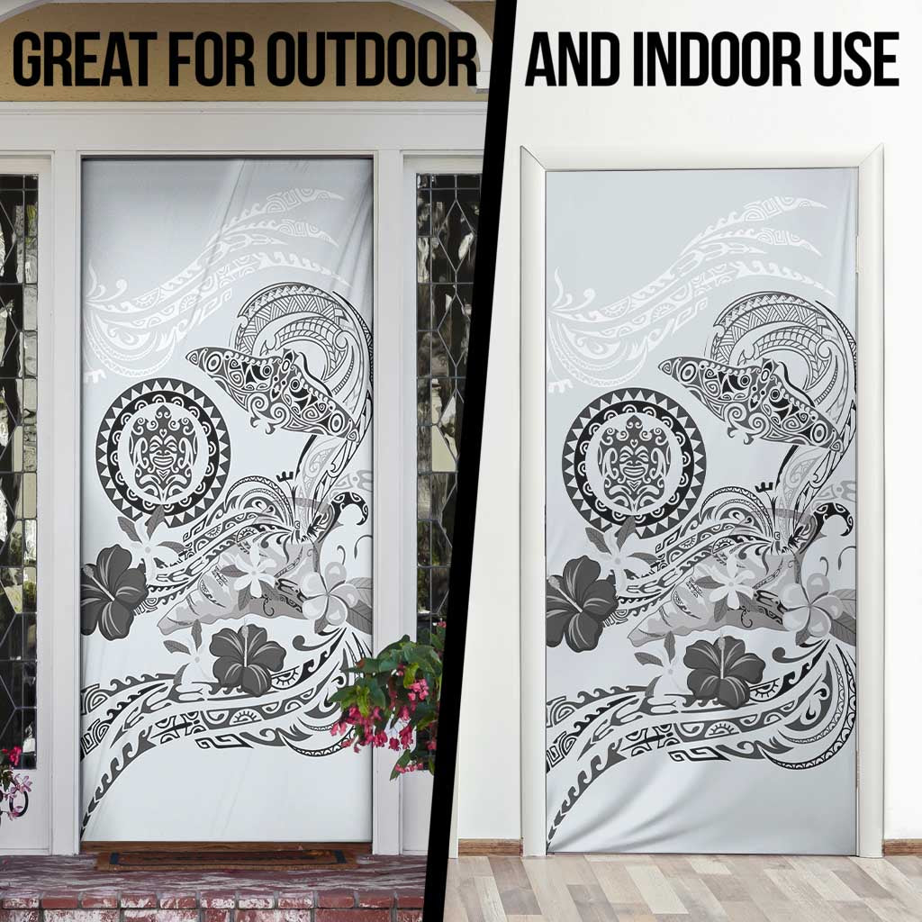 Polynesian Manta Ray Door Cover Gray Floral Turtle Tattoo - Polynesian Pride