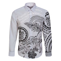 Polynesian Manta Ray Family Matching Long Sleeve Bodycon Dress and Hawaiian Shirt Gray Floral Turtle Tattoo - Polynesian Pride