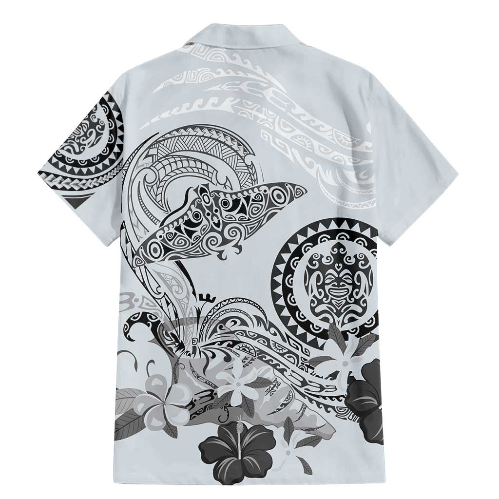 Polynesian Manta Ray Family Matching Mermaid Dress and Hawaiian Shirt Gray Floral Turtle Tattoo - Polynesian Pride