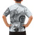 Polynesian Manta Ray Family Matching Off The Shoulder Long Sleeve Dress and Hawaiian Shirt Gray Floral Turtle Tattoo - Polynesian Pride