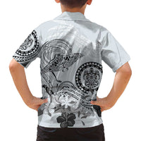 Polynesian Manta Ray Family Matching Puletasi and Hawaiian Shirt Gray Floral Turtle Tattoo LT9 - Polynesian Pride