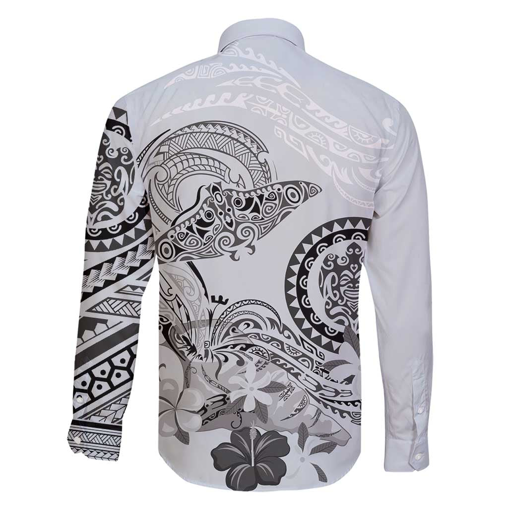 Polynesian Manta Ray Family Matching Tank Maxi Dress and Hawaiian Shirt Gray Floral Turtle Tattoo - Polynesian Pride