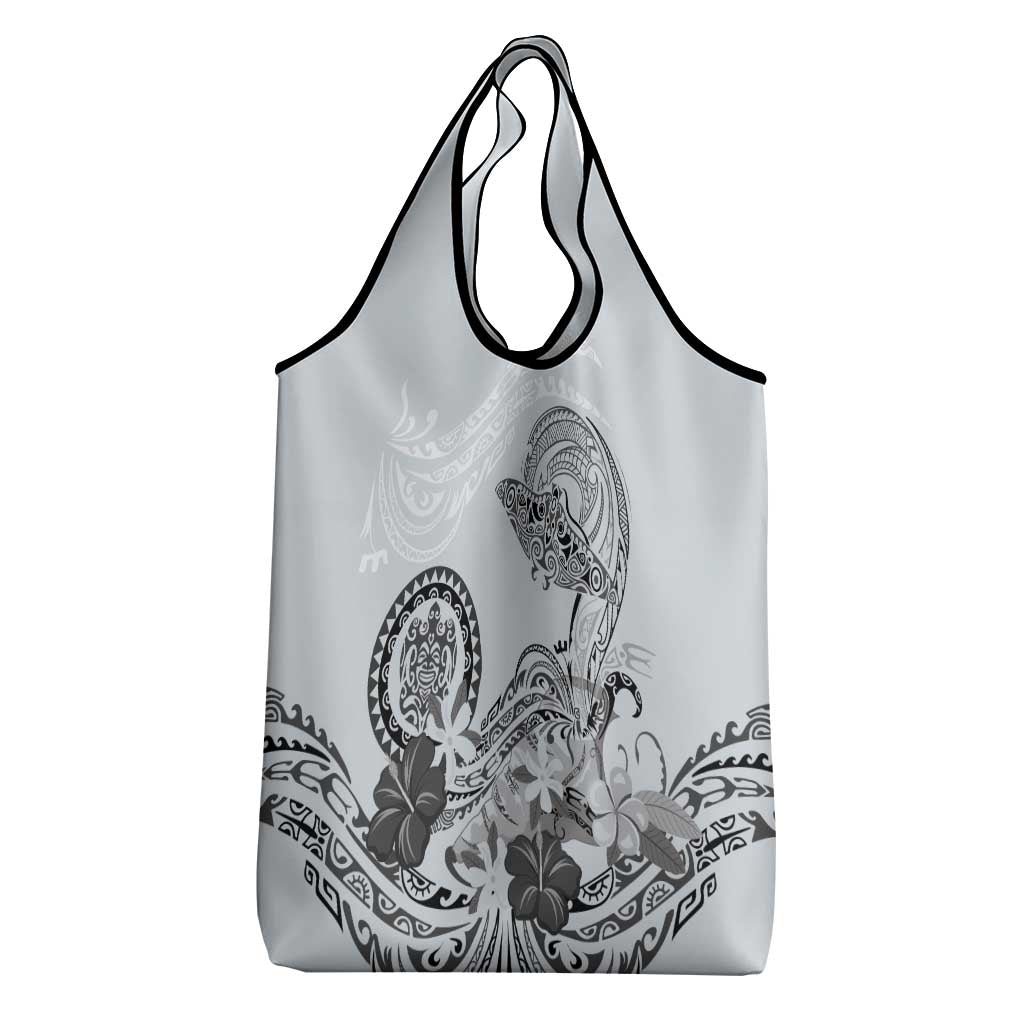 Polynesian Manta Ray Grocery Bag Gray Floral Turtle Tattoo - Polynesian Pride