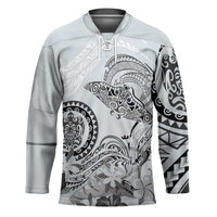 Polynesian Manta Ray Hockey Jersey Gray Floral Turtle Tattoo LT9 Unisex Gray - Polynesian Pride