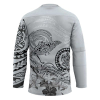 Polynesian Manta Ray Hockey Jersey Gray Floral Turtle Tattoo LT9 - Polynesian Pride