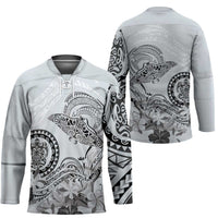 Polynesian Manta Ray Hockey Jersey Gray Floral Turtle Tattoo LT9 - Polynesian Pride