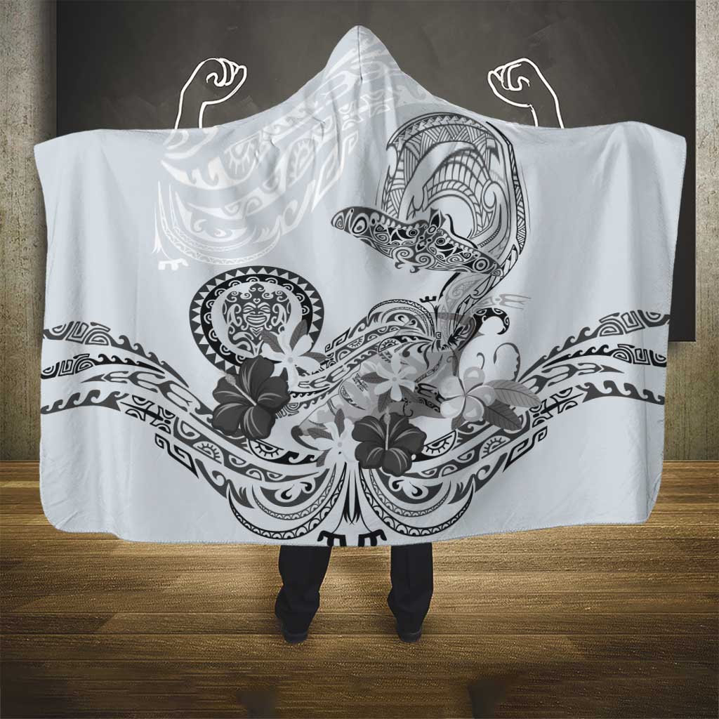 Polynesian Manta Ray Hooded Blanket Gray Floral Turtle Tattoo - Polynesian Pride