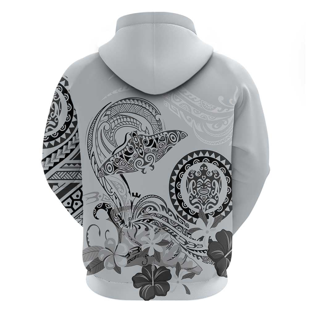 Polynesian Manta Ray Hoodie Gray Floral Turtle Tattoo - Polynesian Pride