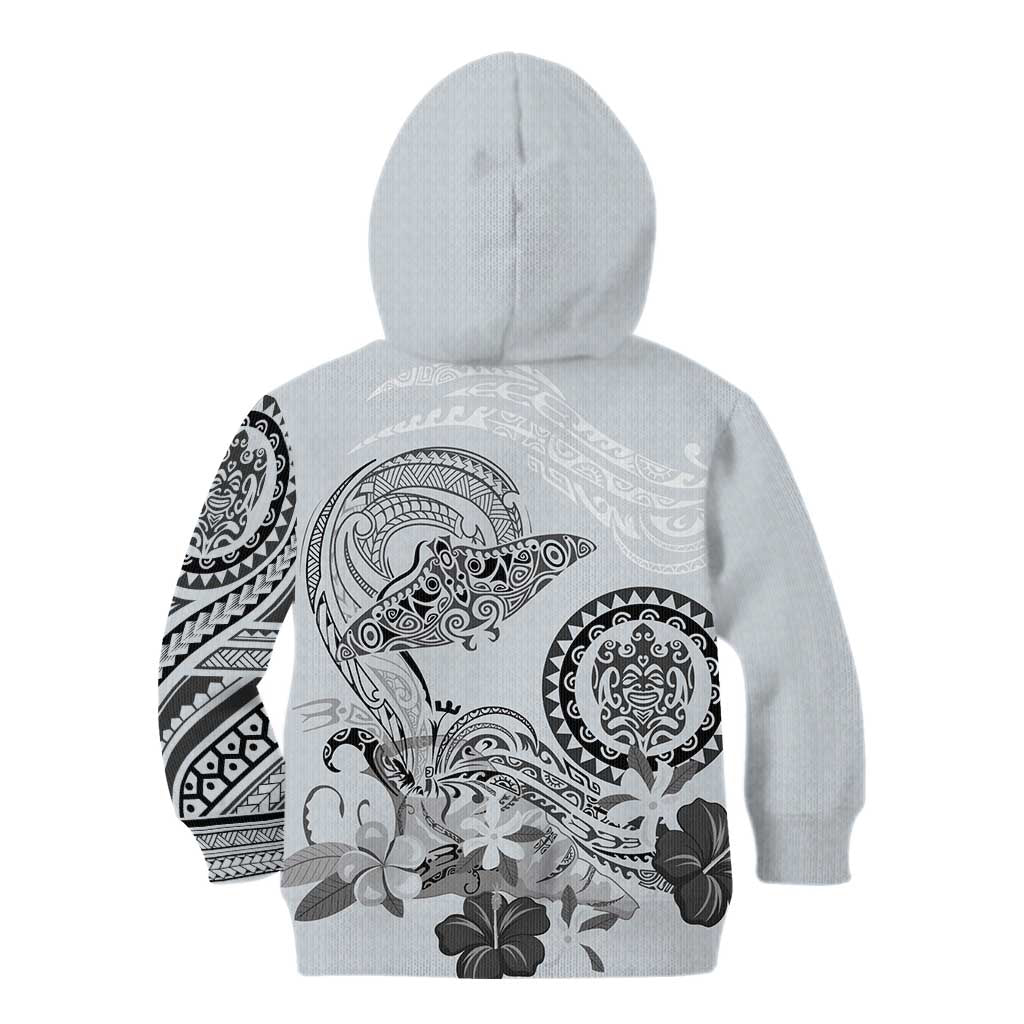 Polynesian Manta Ray Kid Hoodie Gray Floral Turtle Tattoo - Polynesian Pride