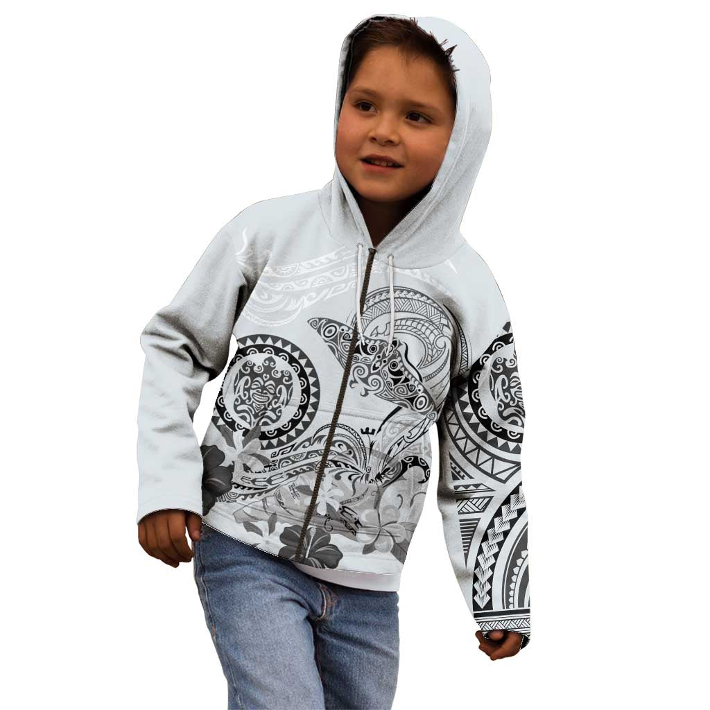 Polynesian Manta Ray Kid Hoodie Gray Floral Turtle Tattoo - Polynesian Pride