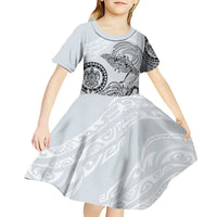 Polynesian Manta Ray Kid Short Sleeve Dress Gray Floral Turtle Tattoo - Polynesian Pride