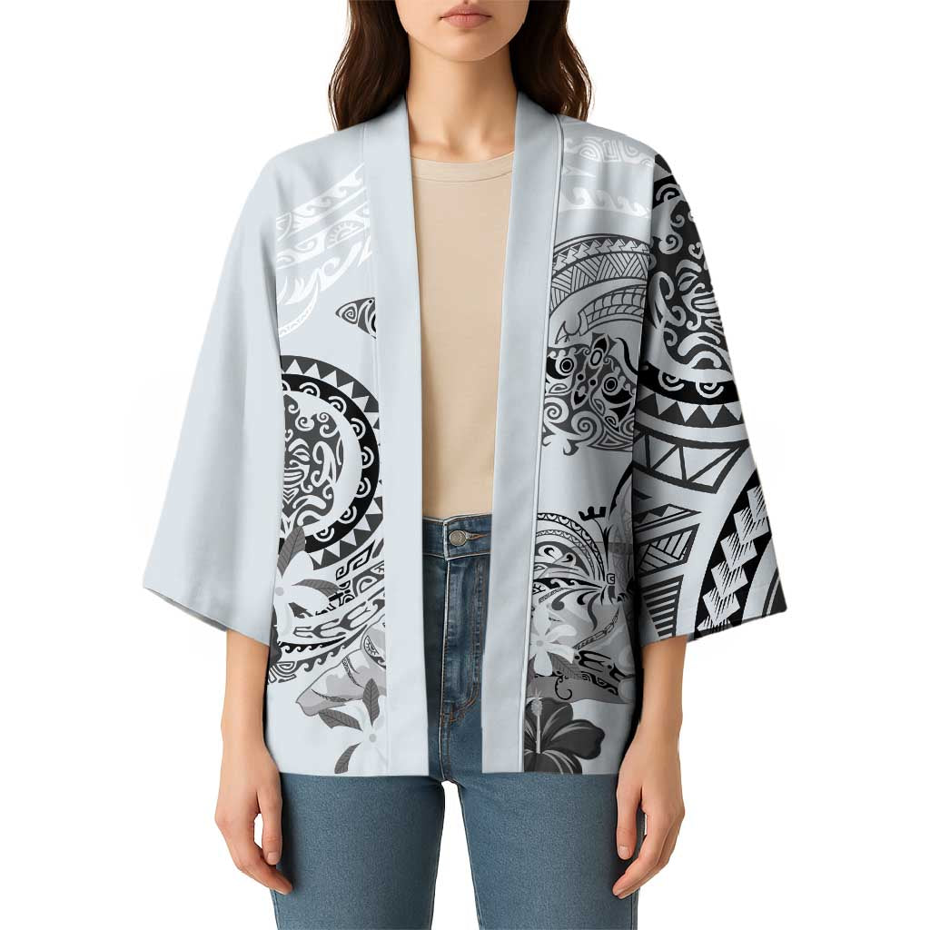 Polynesian Manta Ray Kimono Gray Floral Turtle Tattoo - Polynesian Pride