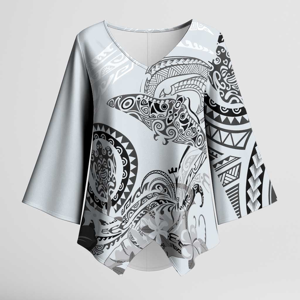 Polynesian Manta Ray Kimono Sleeve Blouse Gray Floral Turtle Tattoo LT9 Female Gray - Polynesian Pride
