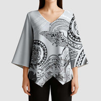 Polynesian Manta Ray Kimono Sleeve Blouse Gray Floral Turtle Tattoo LT9 - Polynesian Pride