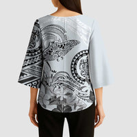 Polynesian Manta Ray Kimono Sleeve Blouse Gray Floral Turtle Tattoo LT9 - Polynesian Pride