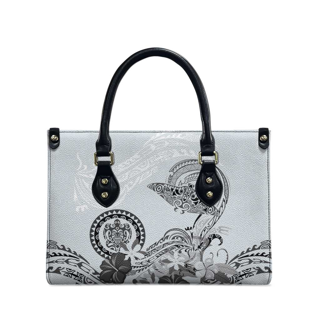 Polynesian Manta Ray Leather Bag Gray Floral Turtle Tattoo - Polynesian Pride