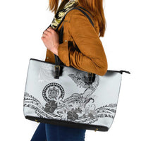 Polynesian Manta Ray Leather Tote Bag Gray Floral Turtle Tattoo - Polynesian Pride