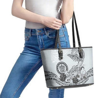 Polynesian Manta Ray Leather Tote Bag Gray Floral Turtle Tattoo - Polynesian Pride