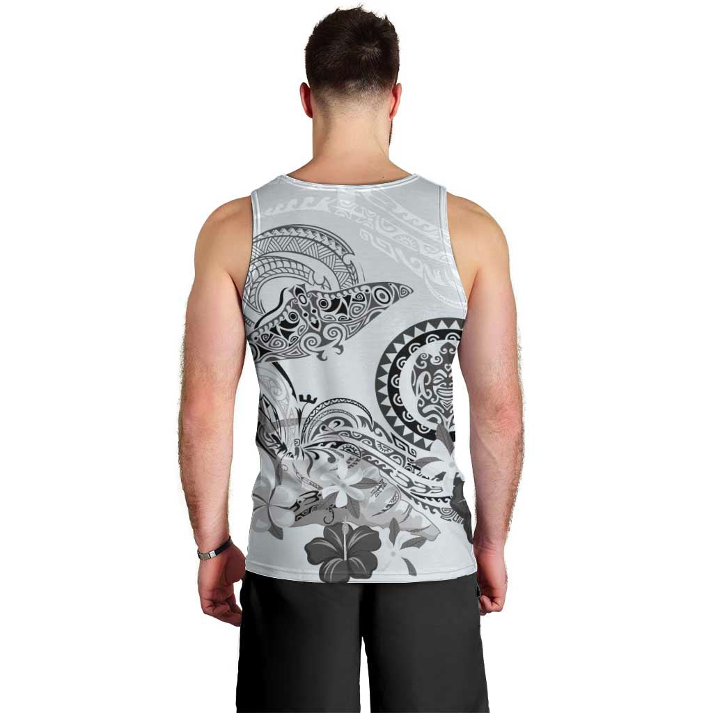 Polynesian Manta Ray Men Tank Top Gray Floral Turtle Tattoo - Polynesian Pride