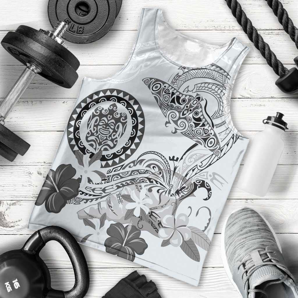 Polynesian Manta Ray Men Tank Top Gray Floral Turtle Tattoo - Polynesian Pride