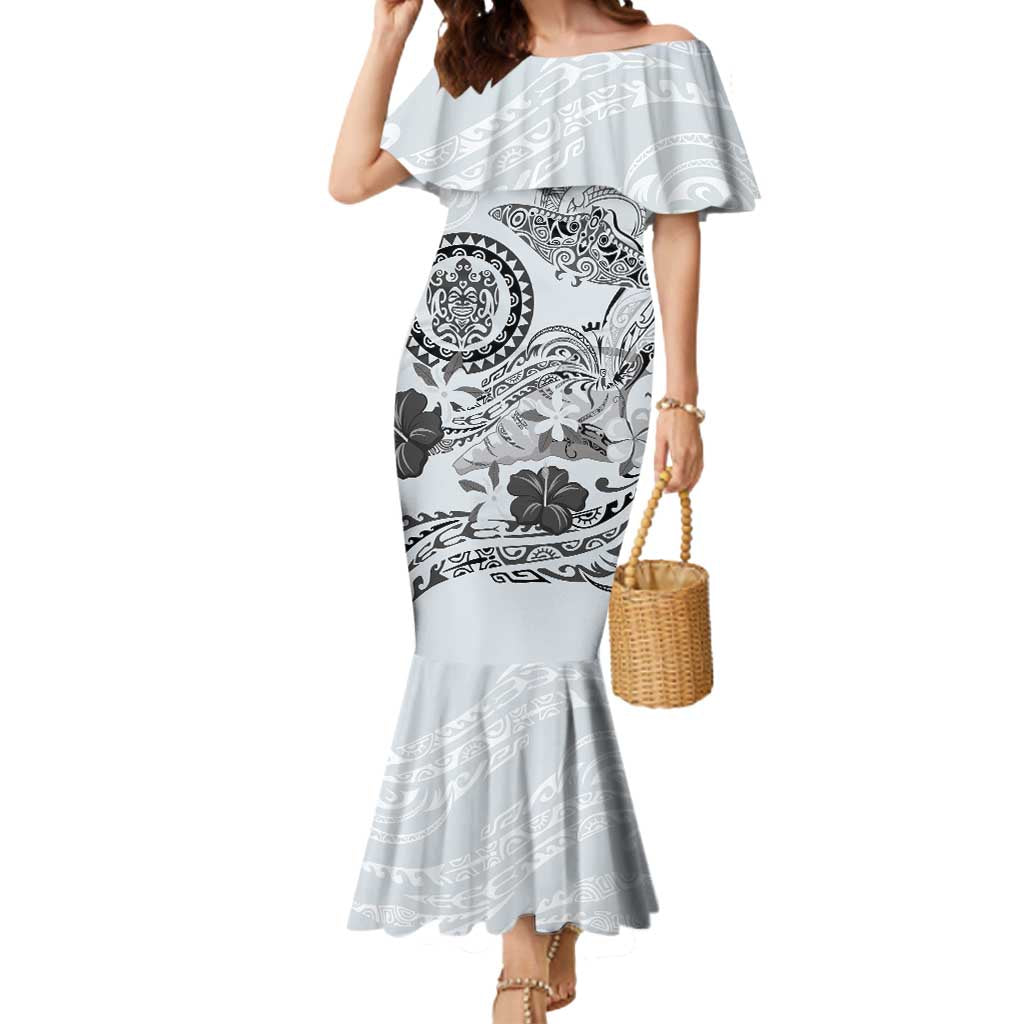 Polynesian Manta Ray Mermaid Dress Gray Floral Turtle Tattoo - Polynesian Pride
