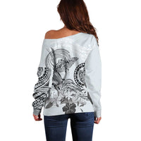 Polynesian Manta Ray Off Shoulder Sweater Gray Floral Turtle Tattoo - Polynesian Pride