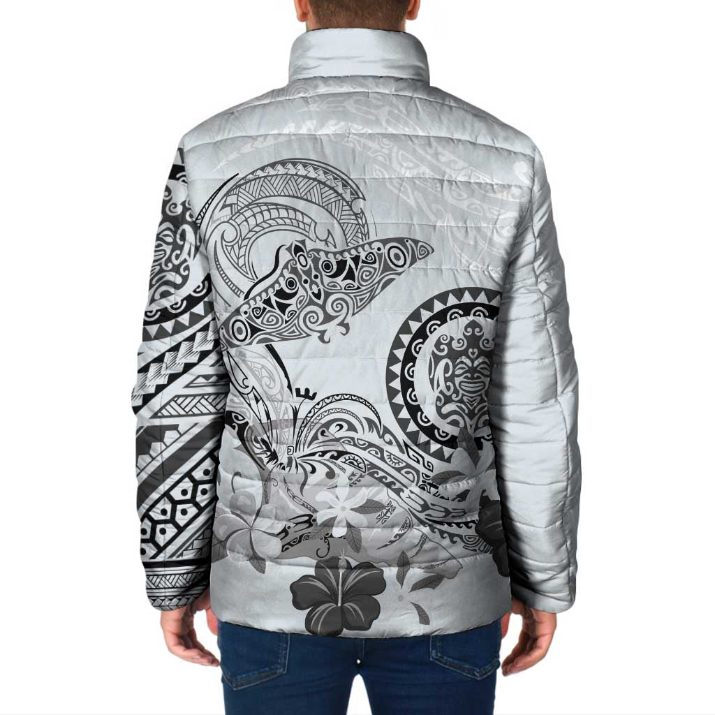 Polynesian Manta Ray Padded Jacket Gray Floral Turtle Tattoo LT9 - Polynesian Pride