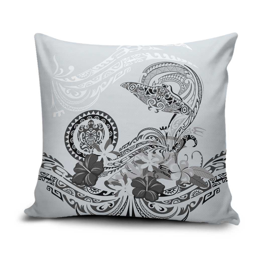 Polynesian Manta Ray Pillow Cover Gray Floral Turtle Tattoo - Polynesian Pride