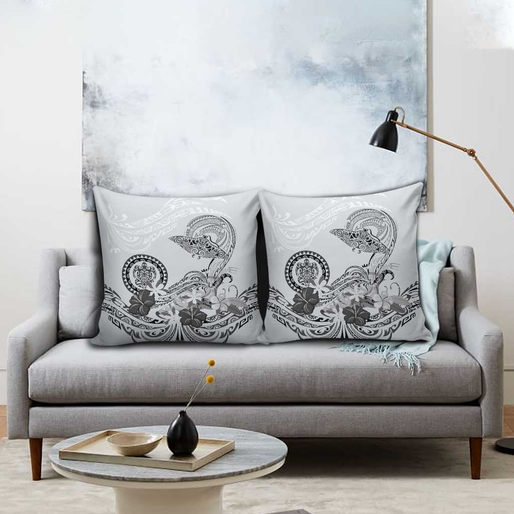 Polynesian Manta Ray Pillow Cover Gray Floral Turtle Tattoo - Polynesian Pride