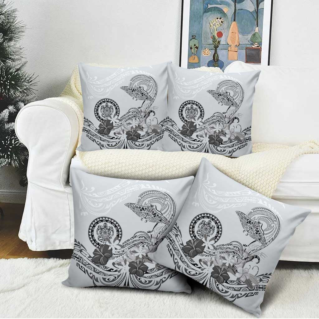 Polynesian Manta Ray Pillow Cover Gray Floral Turtle Tattoo - Polynesian Pride