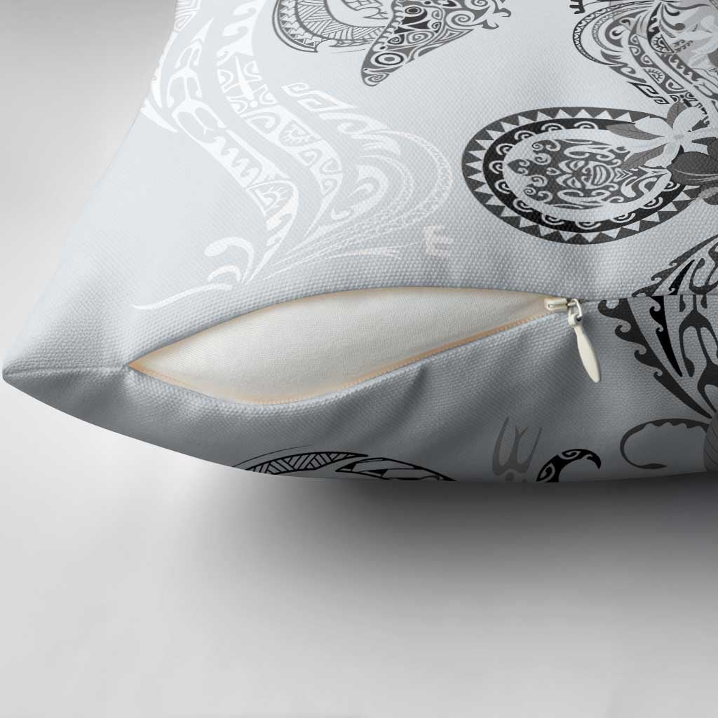 Polynesian Manta Ray Pillow Cover Gray Floral Turtle Tattoo - Polynesian Pride