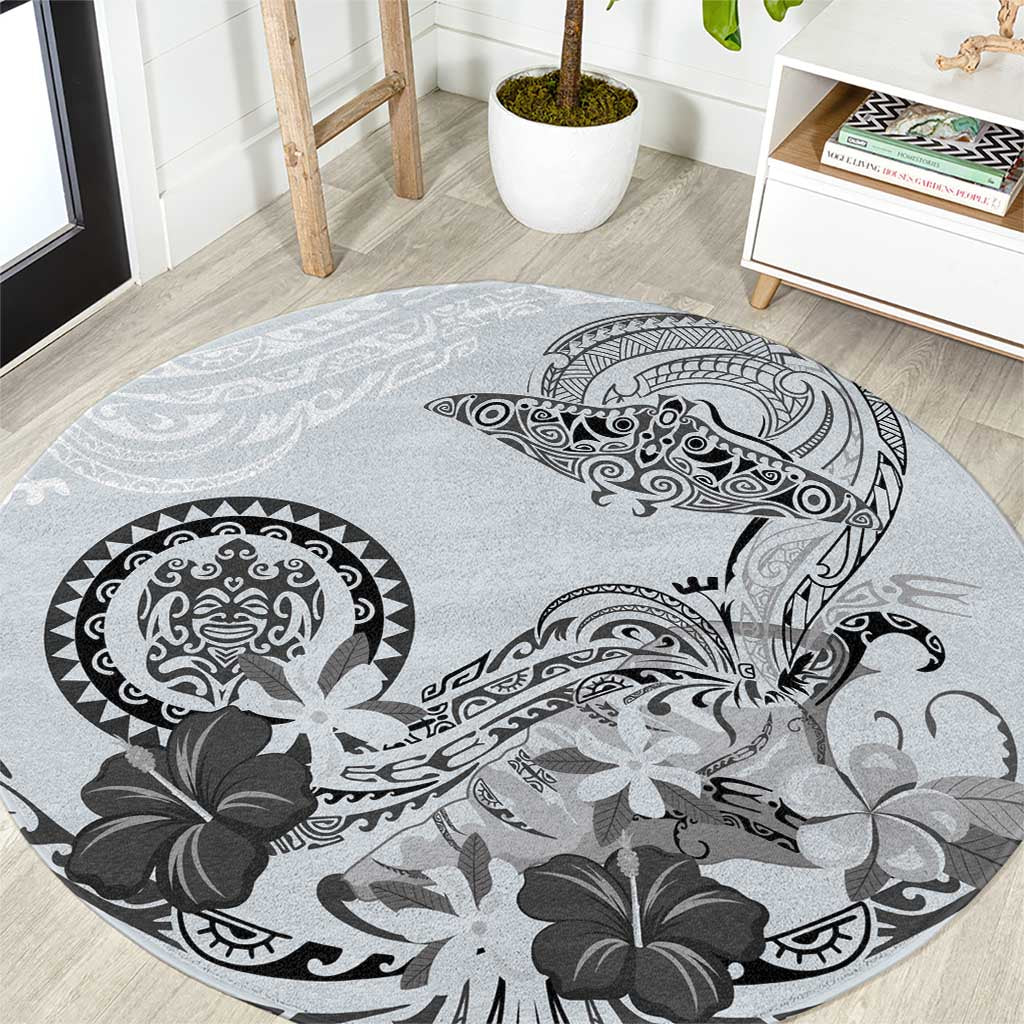 Polynesian Manta Ray Round Carpet Gray Floral Turtle Tattoo - Polynesian Pride