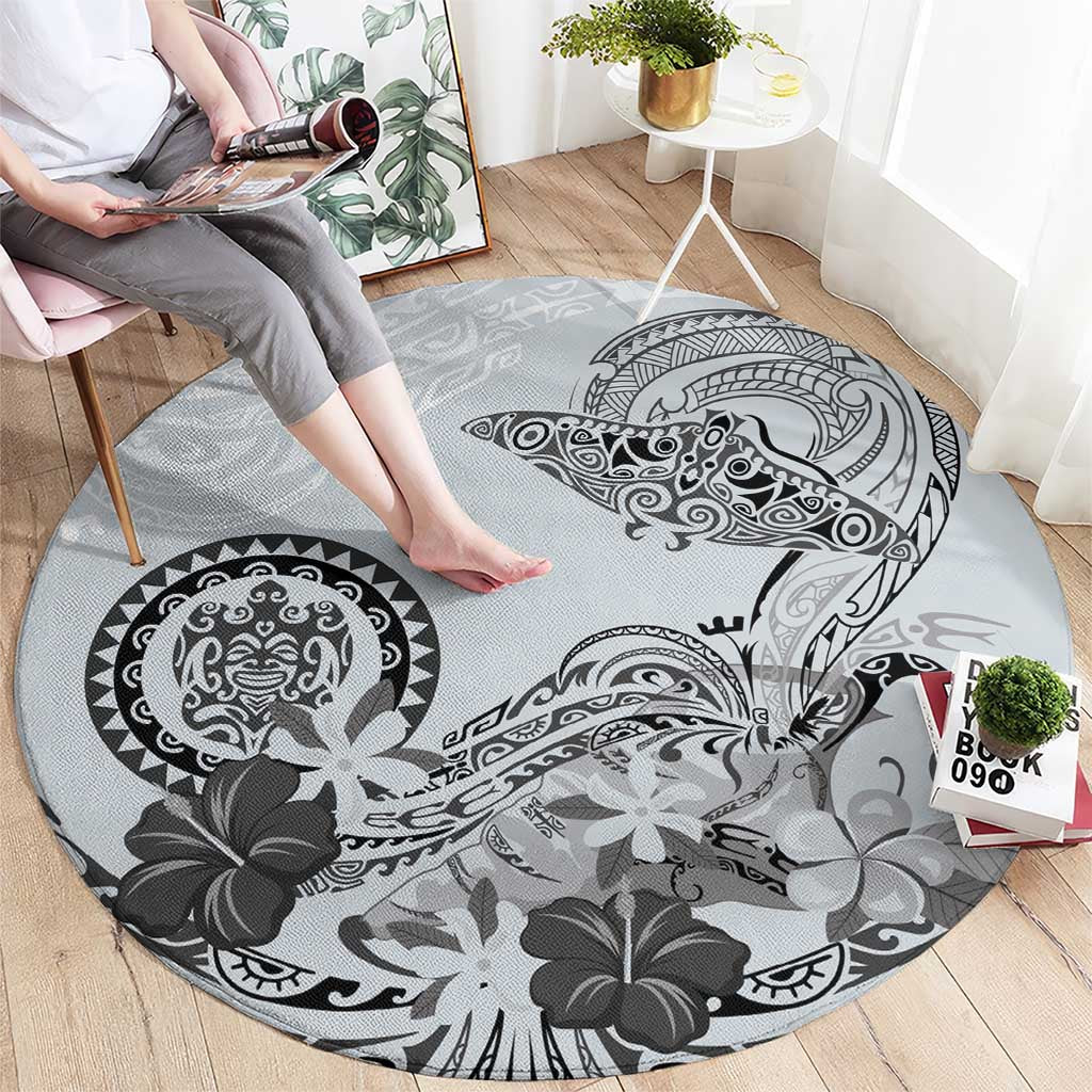Polynesian Manta Ray Round Carpet Gray Floral Turtle Tattoo - Polynesian Pride