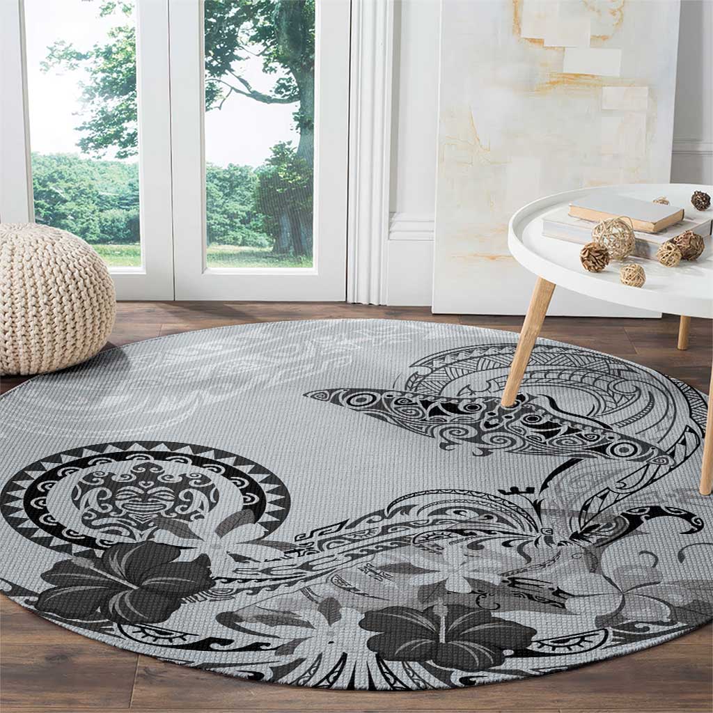 Polynesian Manta Ray Round Carpet Gray Floral Turtle Tattoo - Polynesian Pride