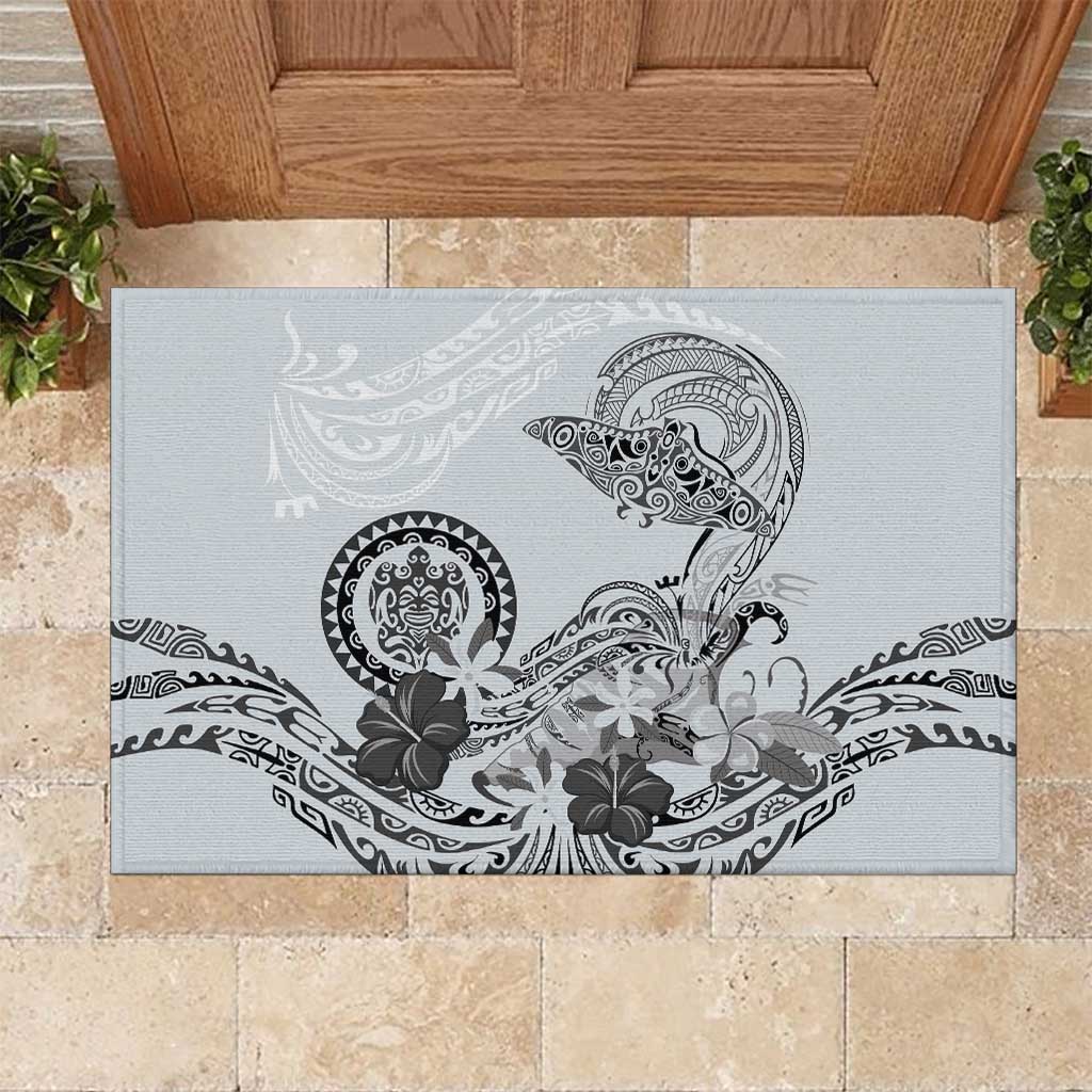 Polynesian Manta Ray Rubber Doormat Gray Floral Turtle Tattoo LT9 Gray - Polynesian Pride