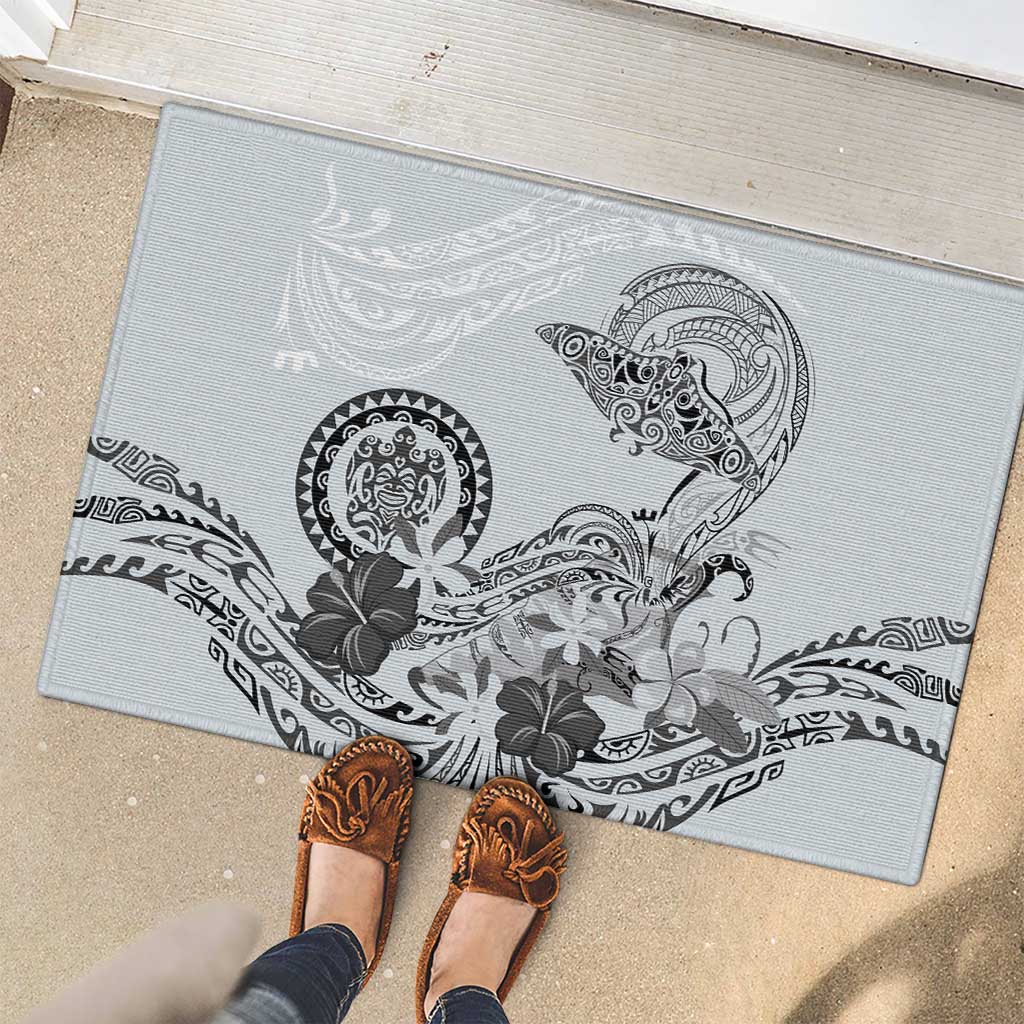 Polynesian Manta Ray Rubber Doormat Gray Floral Turtle Tattoo LT9 - Polynesian Pride