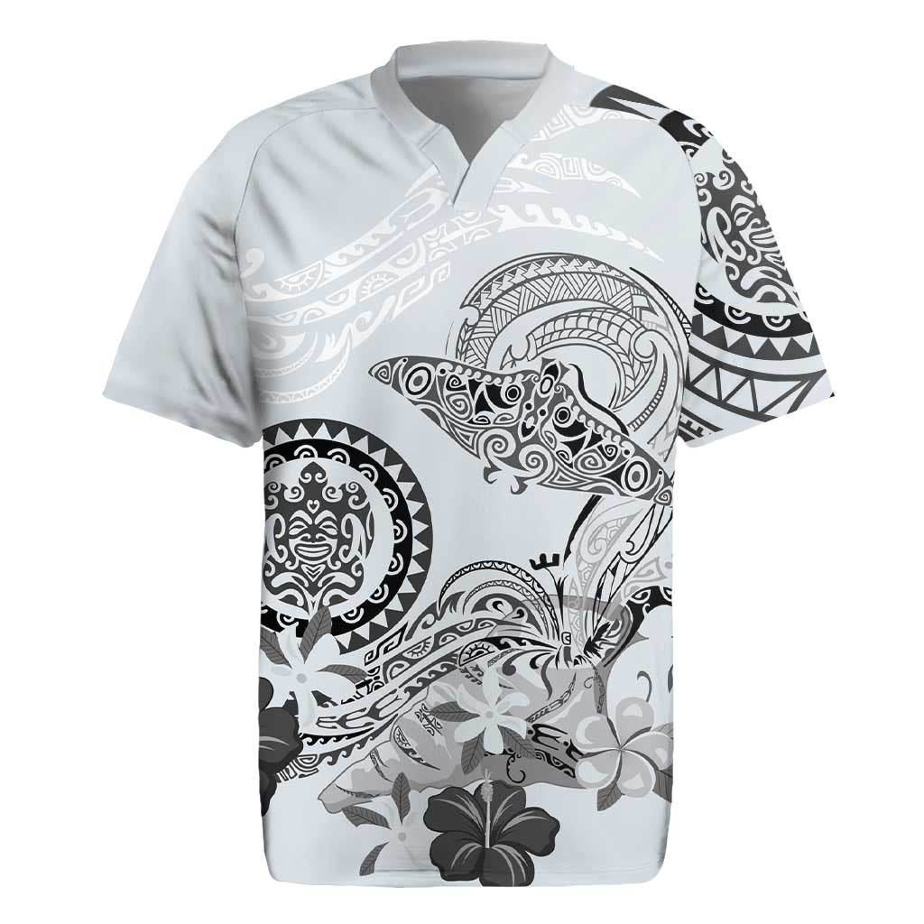 Polynesian Manta Ray Rugby Jersey Gray Floral Turtle Tattoo LT9 Gray - Polynesian Pride