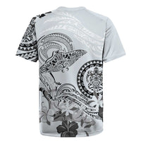 Polynesian Manta Ray Rugby Jersey Gray Floral Turtle Tattoo LT9 - Polynesian Pride