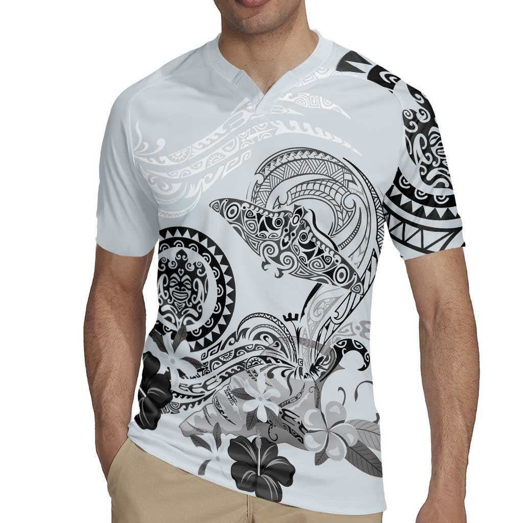 Polynesian Manta Ray Rugby Jersey Gray Floral Turtle Tattoo LT9 - Polynesian Pride