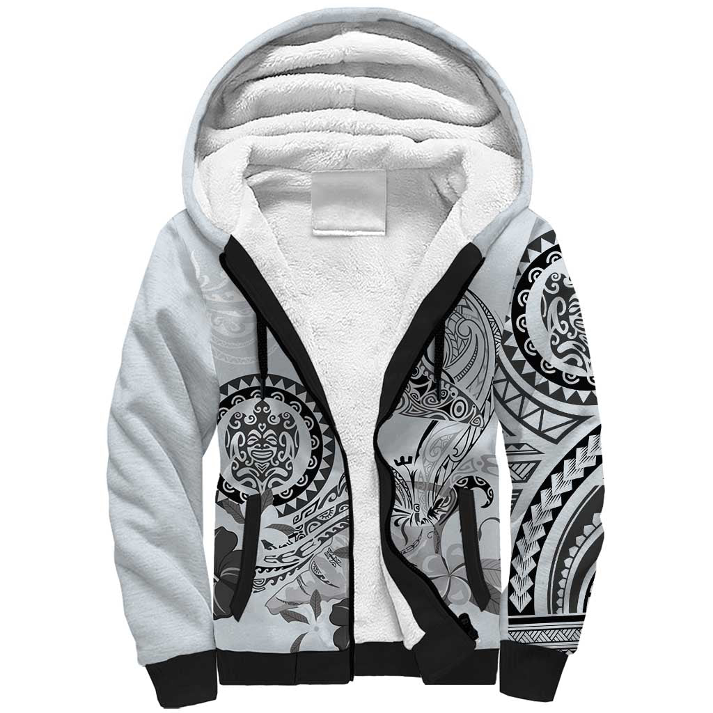 Polynesian Manta Ray Sherpa Hoodie Gray Floral Turtle Tattoo LT9 Unisex Gray - Polynesian Pride