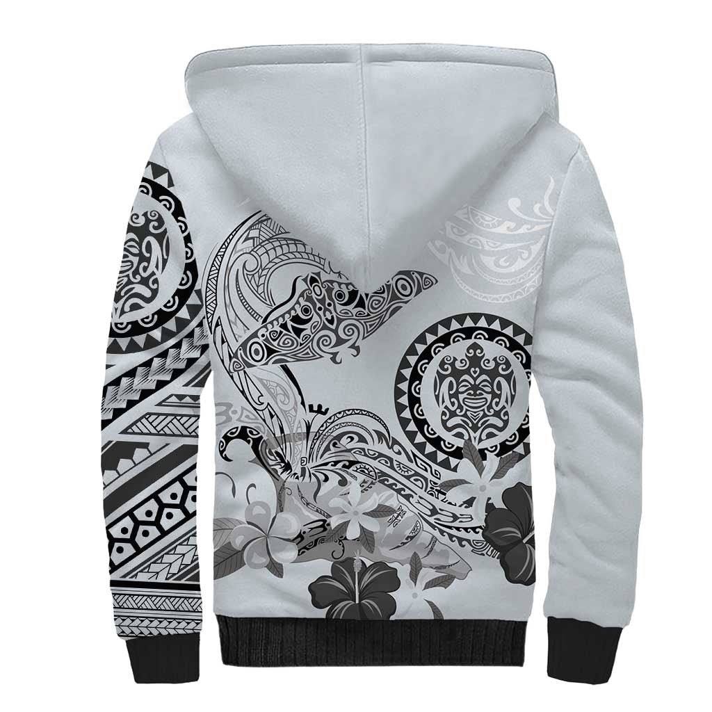 Polynesian Manta Ray Sherpa Hoodie Gray Floral Turtle Tattoo LT9 - Polynesian Pride