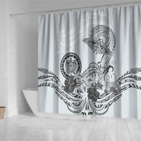 Polynesian Manta Ray Shower Curtain Gray Floral Turtle Tattoo - Polynesian Pride