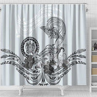 Polynesian Manta Ray Shower Curtain Gray Floral Turtle Tattoo - Polynesian Pride