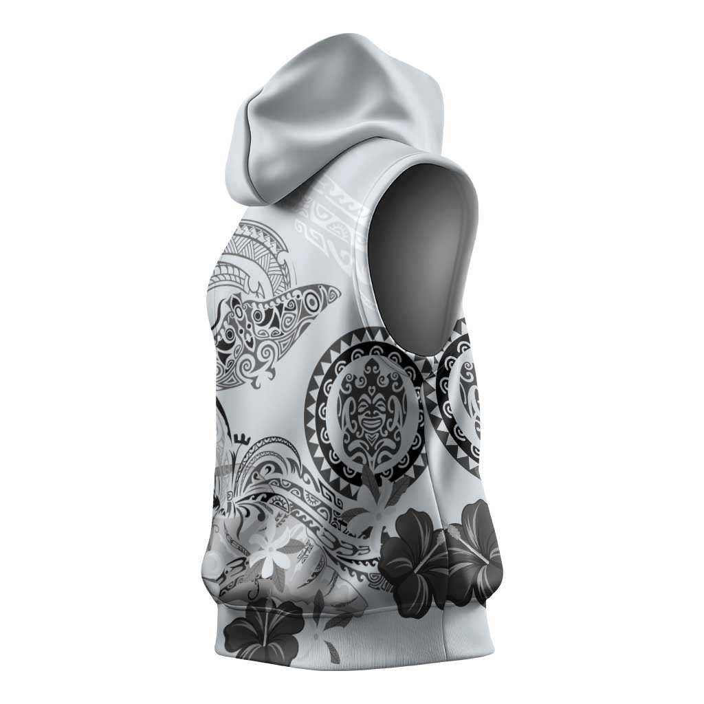 Polynesian Manta Ray Sleeveless Hoodie Gray Floral Turtle Tattoo LT9 - Polynesian Pride