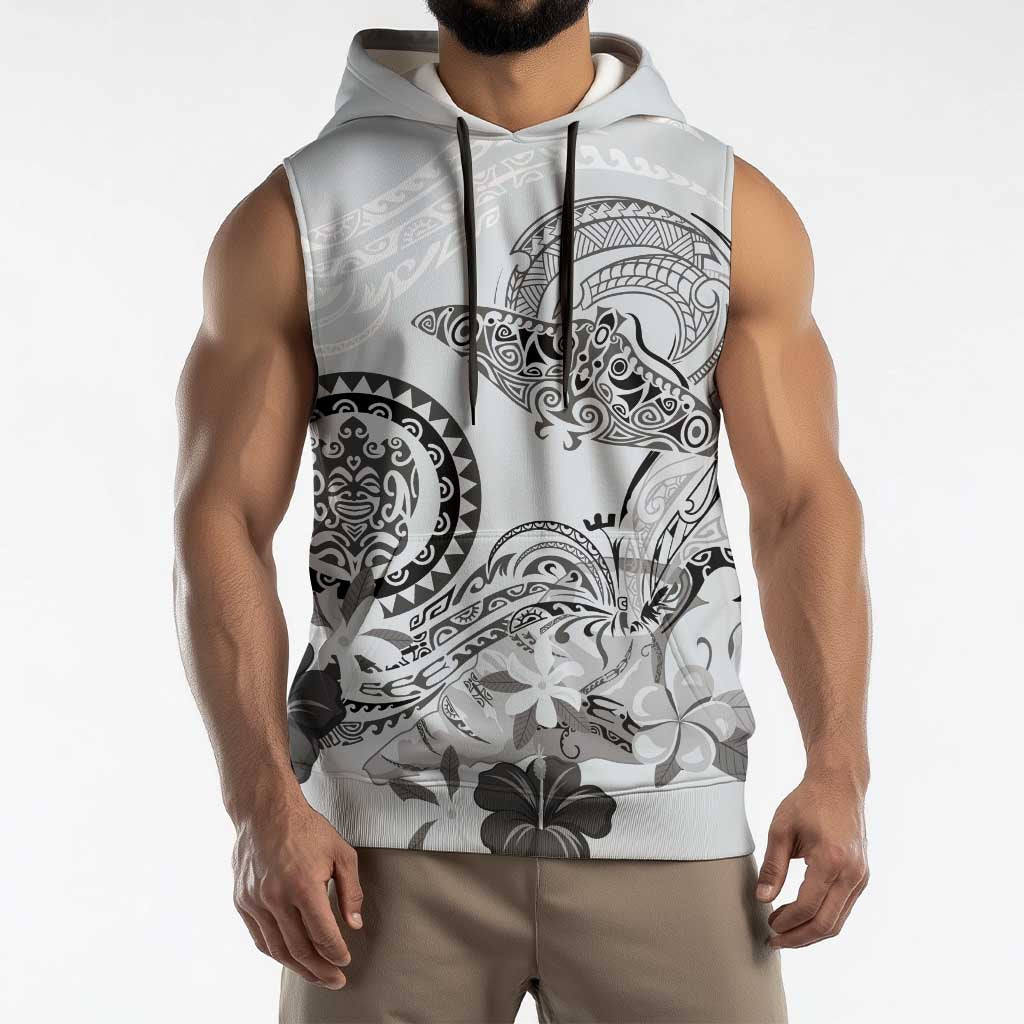 Polynesian Manta Ray Sleeveless Hoodie Gray Floral Turtle Tattoo LT9 - Polynesian Pride