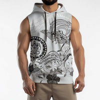 Polynesian Manta Ray Sleeveless Hoodie Gray Floral Turtle Tattoo LT9 - Polynesian Pride