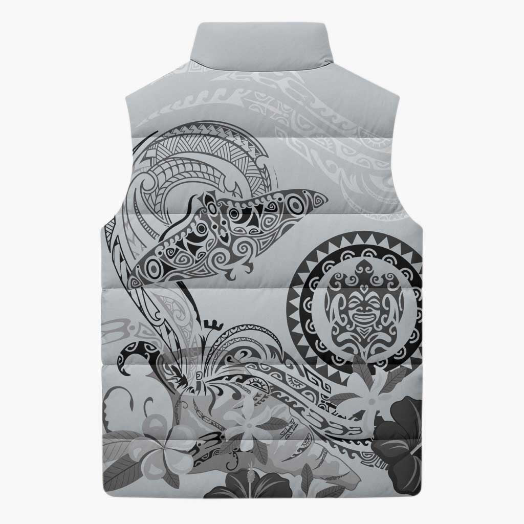 Polynesian Manta Ray Sleeveless Puffer Jacket Gray Floral Turtle Tattoo LT9 - Polynesian Pride